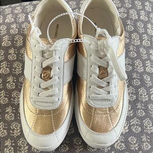 Michael Kors Women's Metallic Gold and White Leather Sneakers